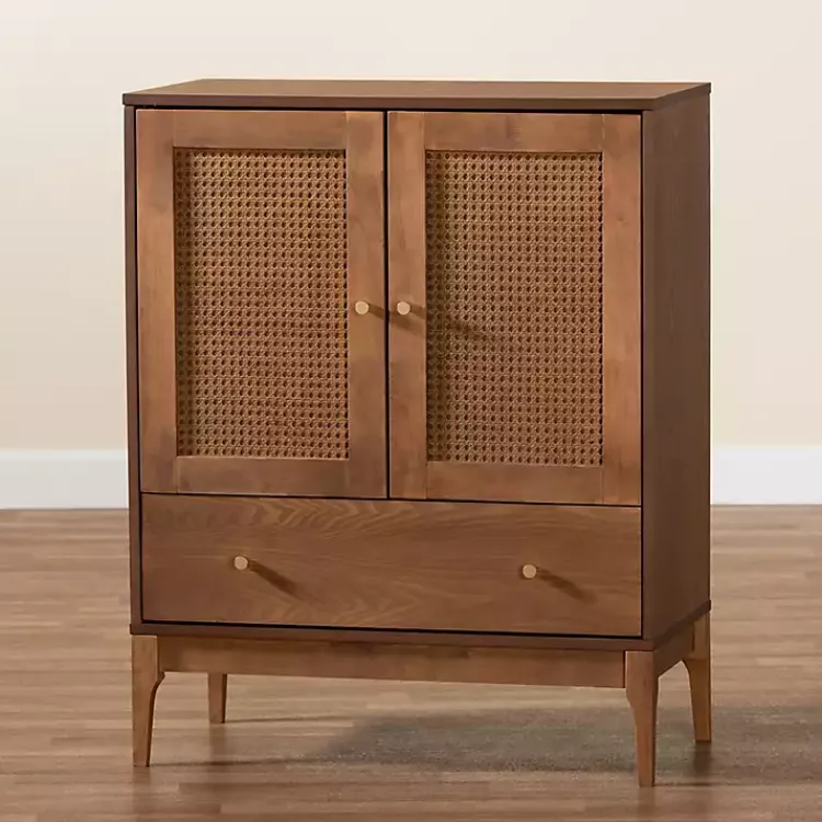 Kirklands Home Mid-Century Modern Rattan Walnut Cabinet Brown Best
