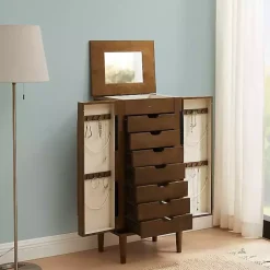 Kirklands Home Mid-Century Modern Walnut Jewelry Armoire Brown