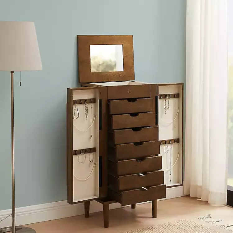 Kirklands Home Mid-Century Modern Walnut Jewelry Armoire Brown