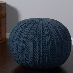 Poufs & Floor Cushions>Kirklands Home Midnight Cable Knit Pouf Blue