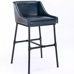 Kirklands Home Midnight Faux Leather Parlor Bar Stool Blue Clearance