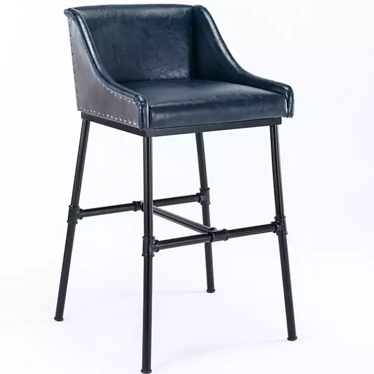 Kirklands Home Midnight Faux Leather Parlor Bar Stool Blue Clearance