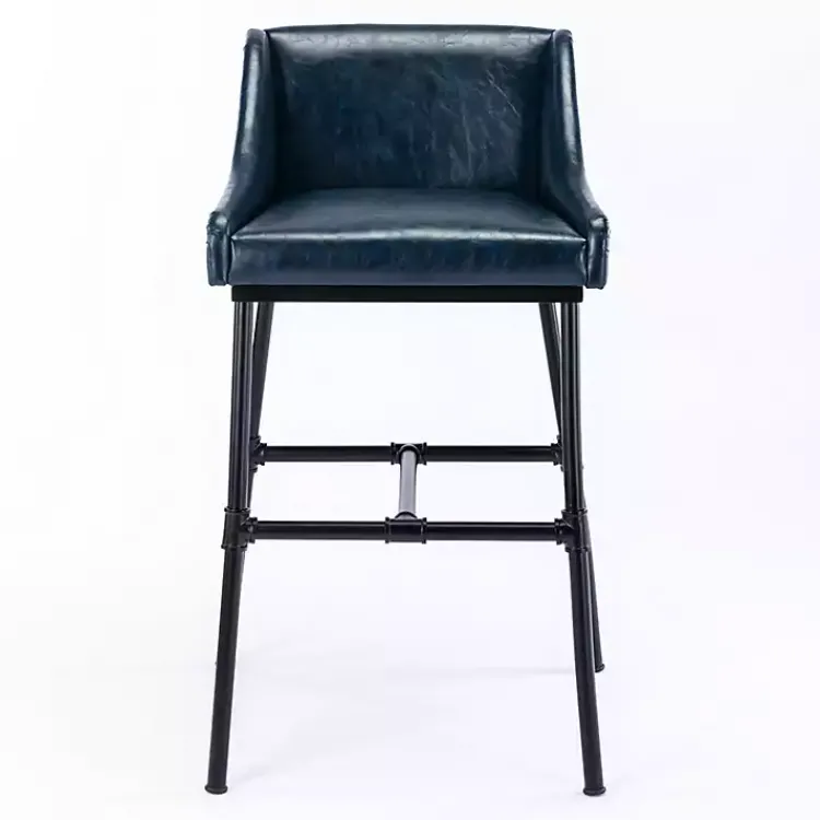 Kirklands Home Midnight Faux Leather Parlor Bar Stool Blue Clearance