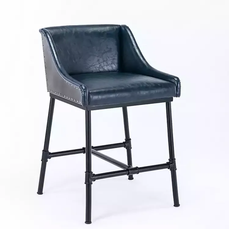 Kirklands Home Midnight Faux Leather Parlor Bar Stool Blue Clearance