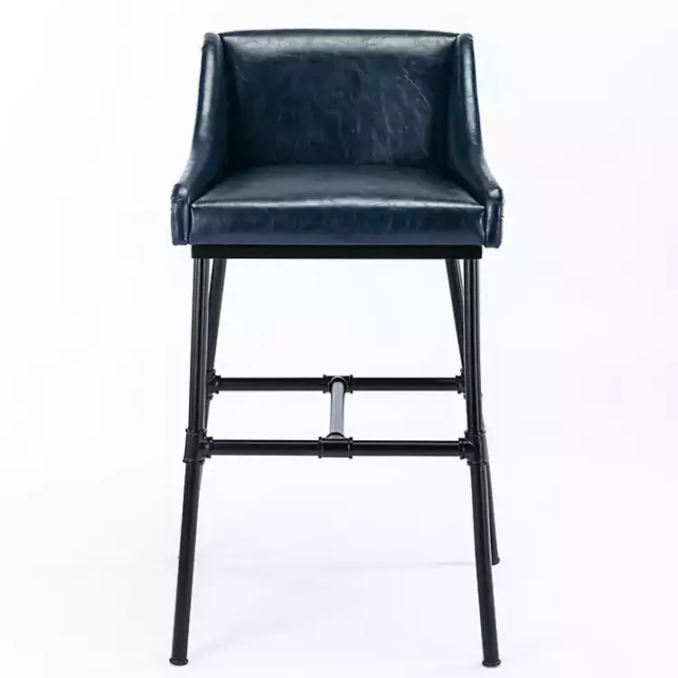 Kirklands Home Midnight Faux Leather Parlor Bar Stool Blue Clearance