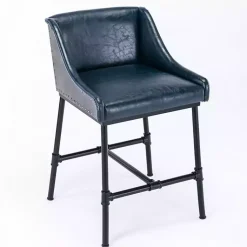 Kirklands Home Midnight Faux Leather Parlor Bar Stool Blue Clearance