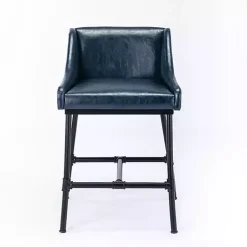 Kirklands Home Midnight Faux Leather Parlor Bar Stool Blue Clearance