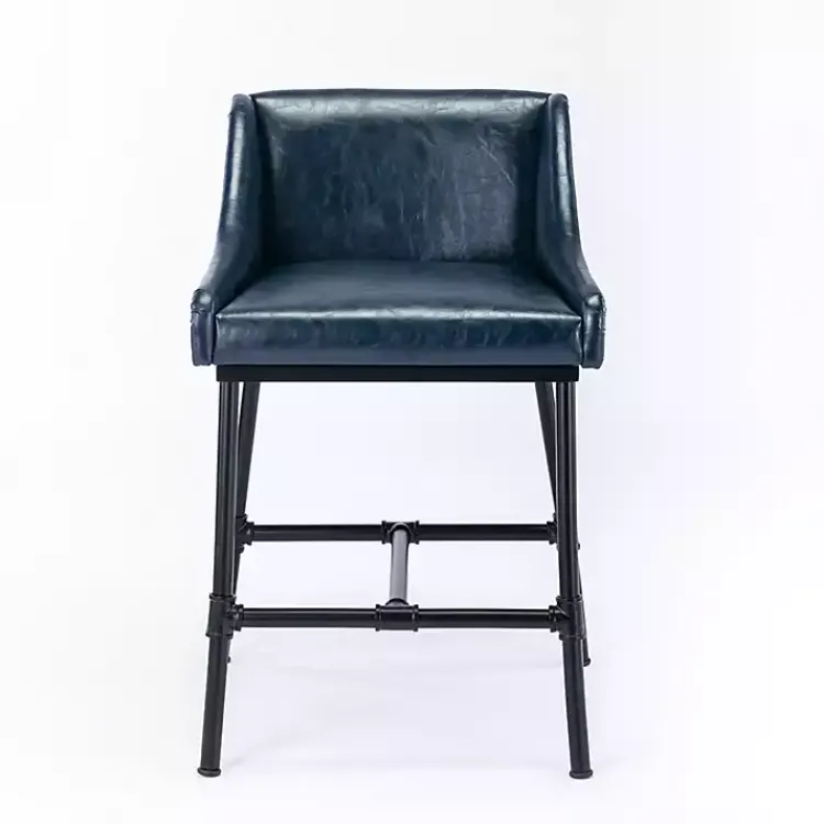 Kirklands Home Midnight Faux Leather Parlor Bar Stool Blue Clearance