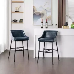 Kirklands Home Midnight Faux Leather Parlor Bar Stool Blue Clearance