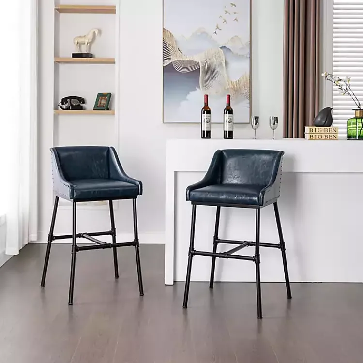 Kirklands Home Midnight Faux Leather Parlor Bar Stool Blue Clearance