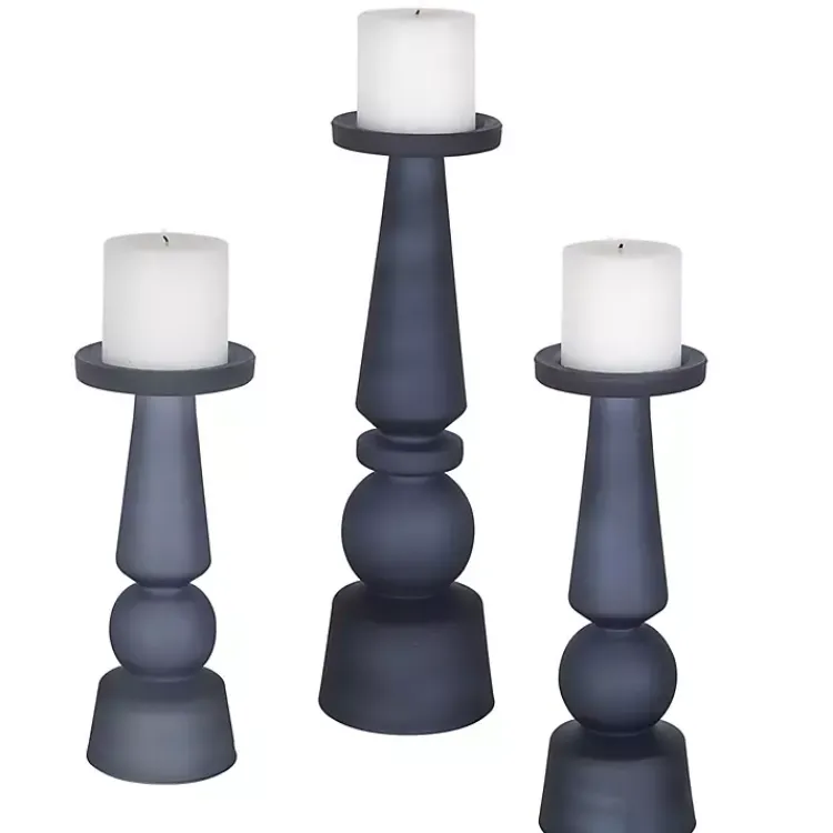 Candle Holders>Kirklands Home Midnight Glass Pillar Holders, Set of 3 Blue