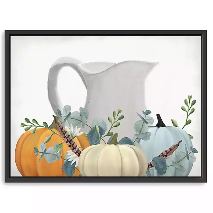 Fall>Kirklands Home Milk Jug Pumpkins Framed Canvas Art Print White