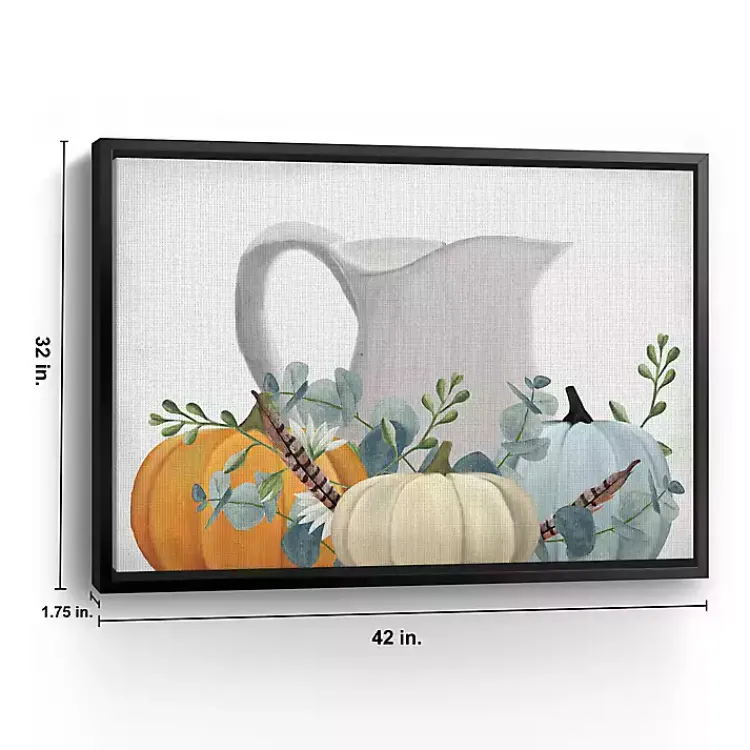 Fall>Kirklands Home Milk Jug Pumpkins Framed Canvas Art Print White