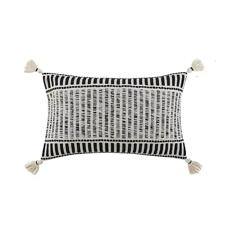 Pillows>Kirklands Home Milly Black and White Tassel Lumbar Pillow