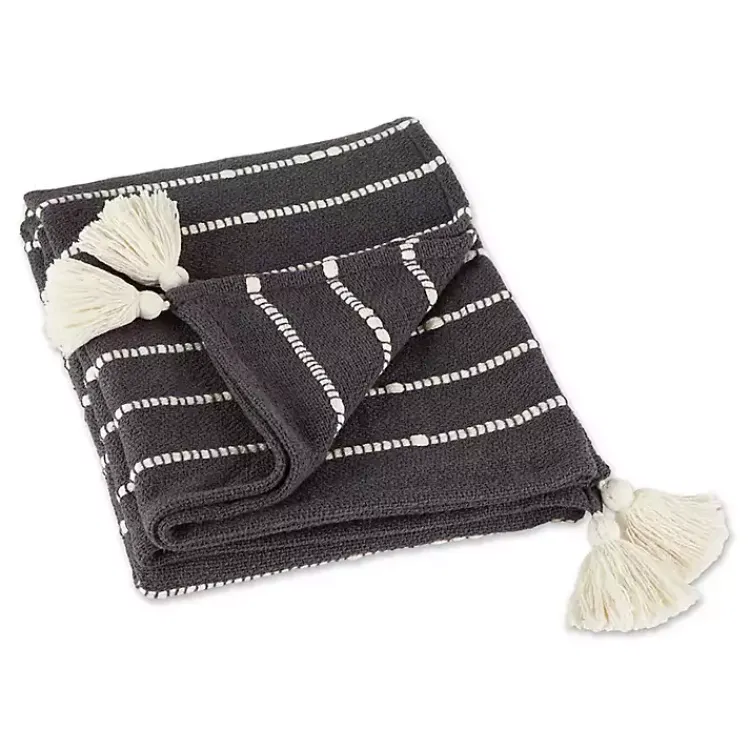 Blankets & Throws>Kirklands Home Mineral Slub Stripe Decorative Throw Gray
