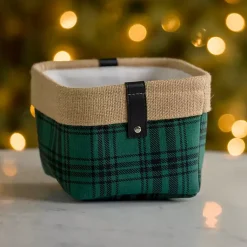 Baskets & Boxes>Kirklands Home Mini Plaid Bin with Leather Accent Green