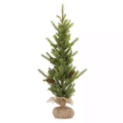 Christmas Arrangements & Garland>Kirklands Home Mini Pine Tree with Pinecones in Burlap, 3 ft.