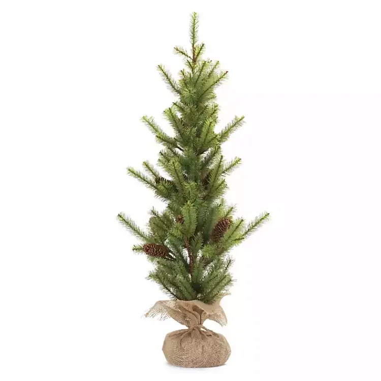 Christmas Arrangements & Garland>Kirklands Home Mini Pine Tree with Pinecones in Burlap, 3 ft.