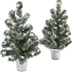 Christmas Arrangements & Garland>Kirklands Home Mini Pine Trees in Tin Planters, Set of 2 Green