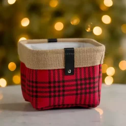 Baskets & Boxes>Kirklands Home Mini Plaid Bin with Leather Accent Red
