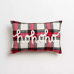 Pillows>Kirklands Home Mini Plaid Ho Ho Ho Christmas Pillow Red