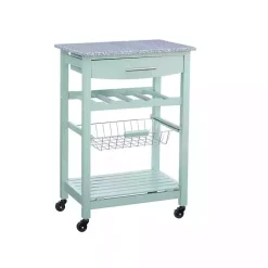 Kirklands Home Mint Rolling Kitchen Cart with Granite Top Green Discount