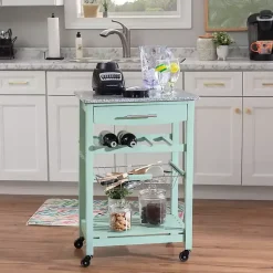 Kirklands Home Mint Rolling Kitchen Cart with Granite Top Green Discount