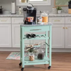 Kirklands Home Mint Rolling Kitchen Cart with Granite Top Green Discount