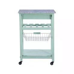Kirklands Home Mint Rolling Kitchen Cart with Granite Top Green Discount