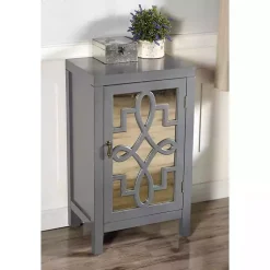 Kirklands Home Mirrored 1-Door Cabinet with Overlay Pattern Gray