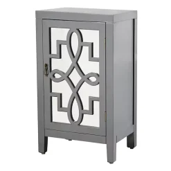 Kirklands Home Mirrored 1-Door Cabinet with Overlay Pattern Gray