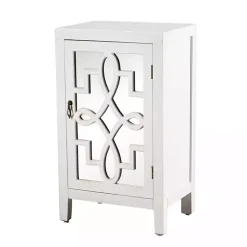 Kirklands Home Mirrored 1-Door Cabinet with Overlay Pattern White Outlet
