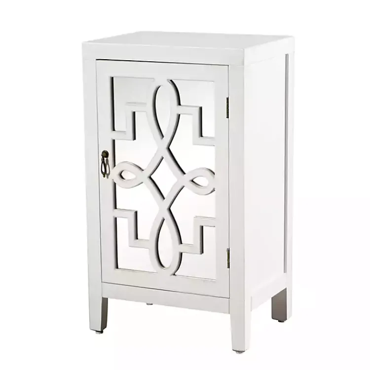 Kirklands Home Mirrored 1-Door Cabinet with Overlay Pattern White Outlet