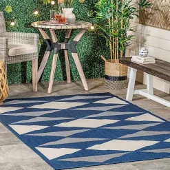 Kirklands Home Mitchell Blue Geo Diamonds Outdoor Rug, 5x8 Sale