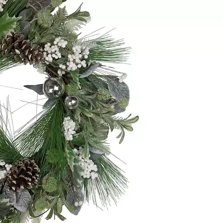 Christmas Wreaths>Kirklands Home Mixed Foliage and White Berry Wreath Green