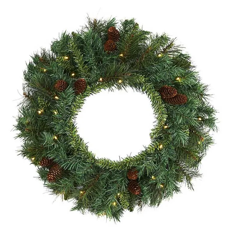 Christmas Wreaths>Kirklands Home Mixed Pine Clear LED Wreath, 20 in. Green