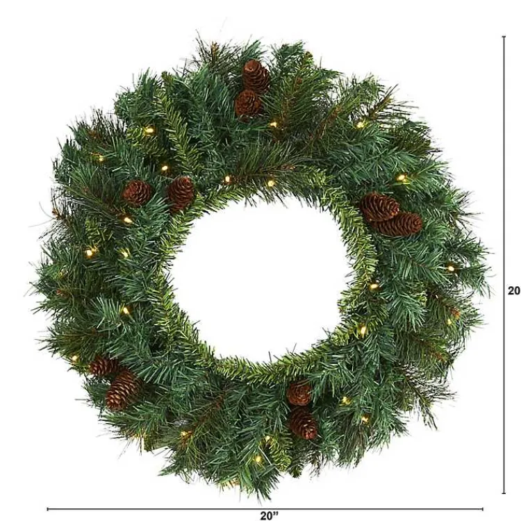 Christmas Wreaths>Kirklands Home Mixed Pine Clear LED Wreath, 20 in. Green