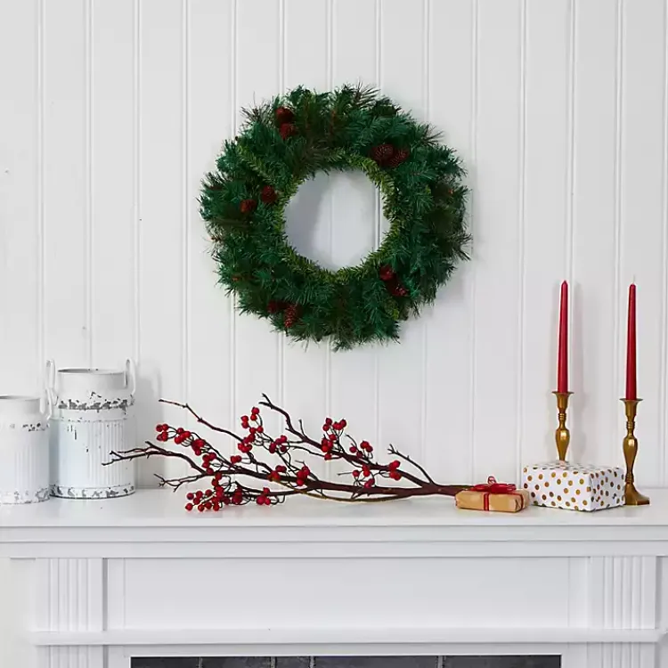 Christmas Wreaths>Kirklands Home Mixed Pine Clear LED Wreath, 20 in. Green