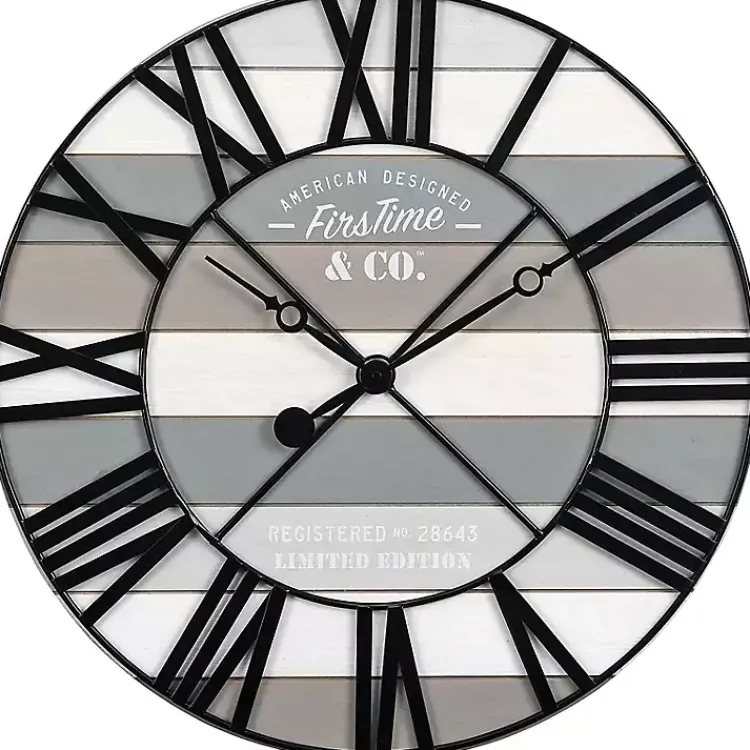 Kirklands Home Mixed Plank and Black Metal Wall Clock New