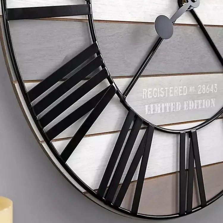 Kirklands Home Mixed Plank and Black Metal Wall Clock New