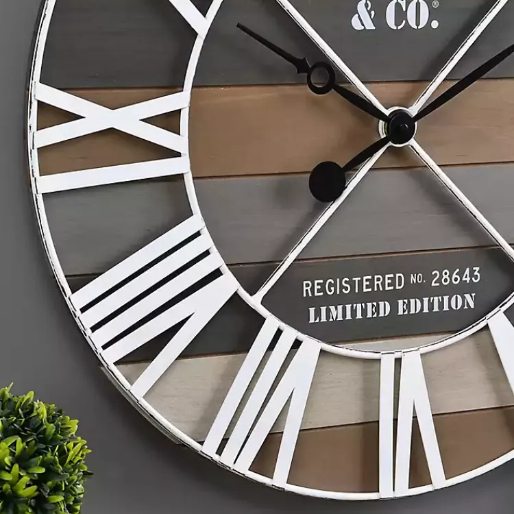Kirklands Home Mixed Planks and White Wooden Wall Clock