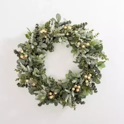 Wreaths>Kirklands Home Mixed White Berry Eucalyptus Wreath Green