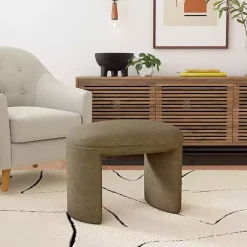 Kirklands Home Mocha Oval Upholstered Ottoman Brown New