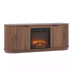 Kirklands Home Mocha Reeded Fireplace Media Cabinet Brown New