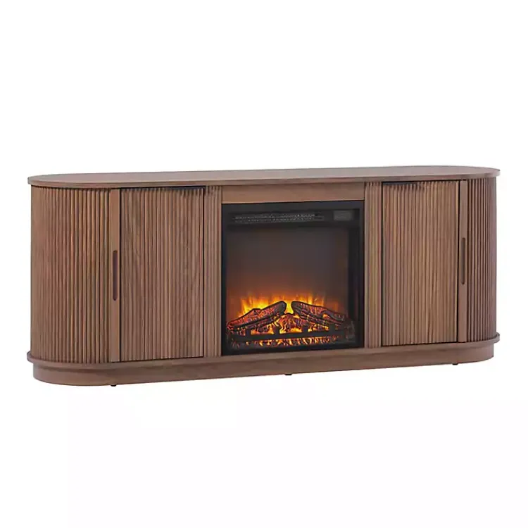 Kirklands Home Mocha Reeded Fireplace Media Cabinet Brown New