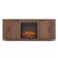 Kirklands Home Mocha Reeded Fireplace Media Cabinet Brown New