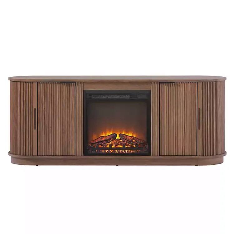Kirklands Home Mocha Reeded Fireplace Media Cabinet Brown New