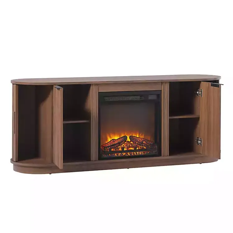 Kirklands Home Mocha Reeded Fireplace Media Cabinet Brown New