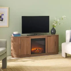 Kirklands Home Mocha Reeded Fireplace Media Cabinet Brown New
