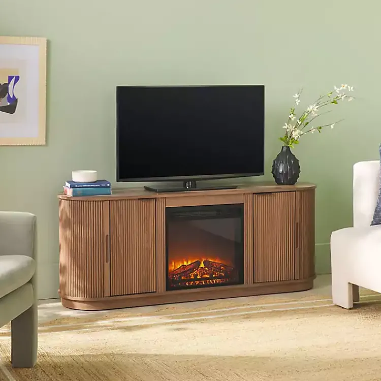 Kirklands Home Mocha Reeded Fireplace Media Cabinet Brown New